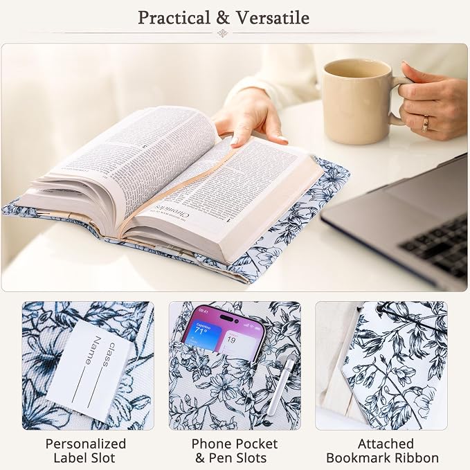 Aplufine Adjustable Fabric Book Cover with Elastic Band, Washable Reusable Book Sleeve for Hardcover Books, Textbooks, Novels & Journals, Book Protector with Pocket & Bookmark,Book Gift