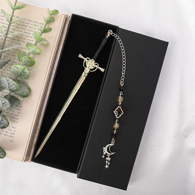 Charm Acotar Sword Bookmark - Fantasy Vintage Metal Book Marks Page Mark with Crystal Beads Moon Stars Charms for Women Men Students Teachers Reader Reading Lovers Birthday Gifts Accessories