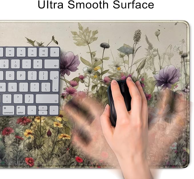 Watercolor Flowers Desk Mat Floral Boho XL Mouse Pad Large Mousepad Extended Vintage Aesthetic Laptop Keyboard Mat Cute Gaming Desk Pad 31.5"x11.8" Office Decor for Women
