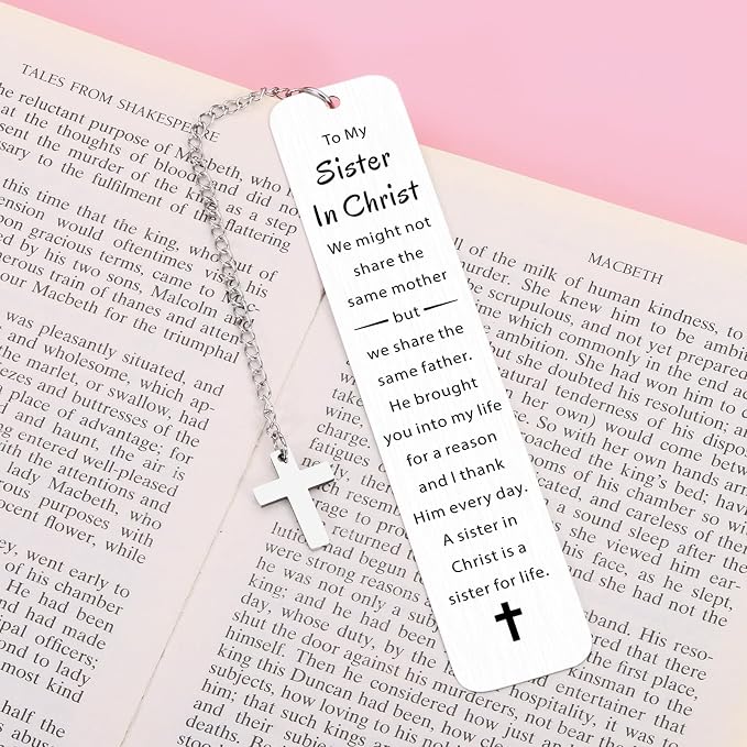 to My Sister in Christ Cross Bookmark Gifts, Secret Sister Gifts for Women Christian, Religious Gift for Female, Baptism Gift for Girls, Inspirational Bible Verse Bookmark, Birthday Gift