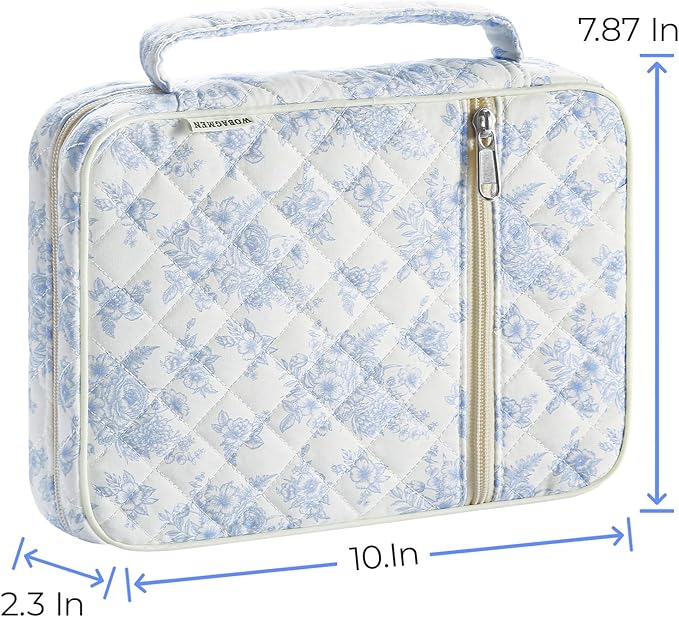 WOBAGMEN Bible Cover Case for Women,Large Bible Tote Bags Organizer Quilted Carrying Case for Girls,Bible Study Supplies Accessories Christian Gifts for Women (Elegant Blue Floral, M)