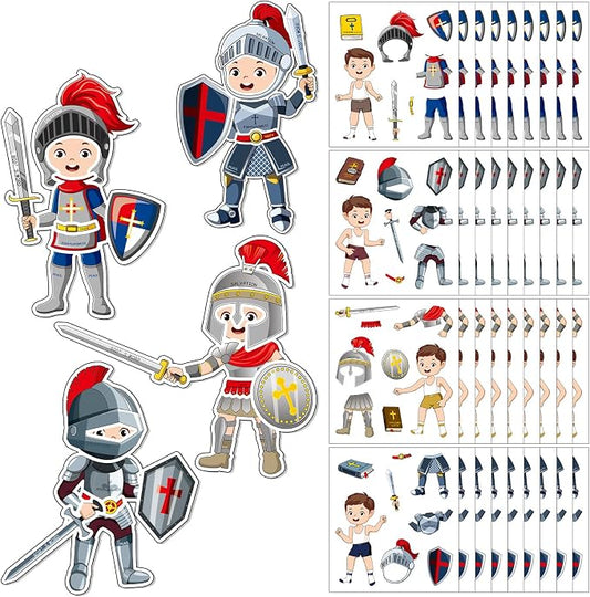 Tenceur 192 Pcs Armor of God Stickers Craft Kit for Kids Religious Bible Medieval Stickers Armor of God Decoration for Toddler Sunday School Christian Art Classroom DIY Bulletin Board Party Activities