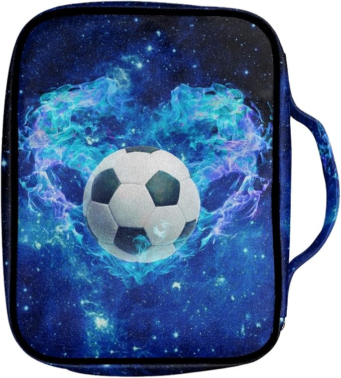 Coldinair Galaxy Soccer Love Print Bible Cover Case with Zip Pockets and Handle,Portable Church Bag Bible Study Tote Book Cover for Men Teens Kids