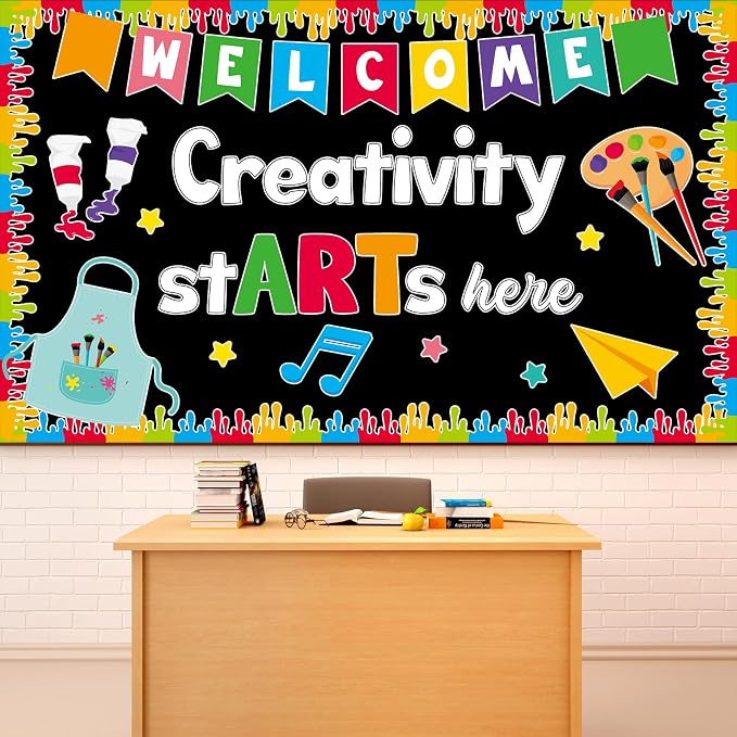 Art Paint Bulletin Board Set Creativity Starts Here Classroom Decoration Artist Painting Kit Colorful Splatter Bulletin Paper Cutouts for Back to School Chalkboard Wall Teacher Supplies