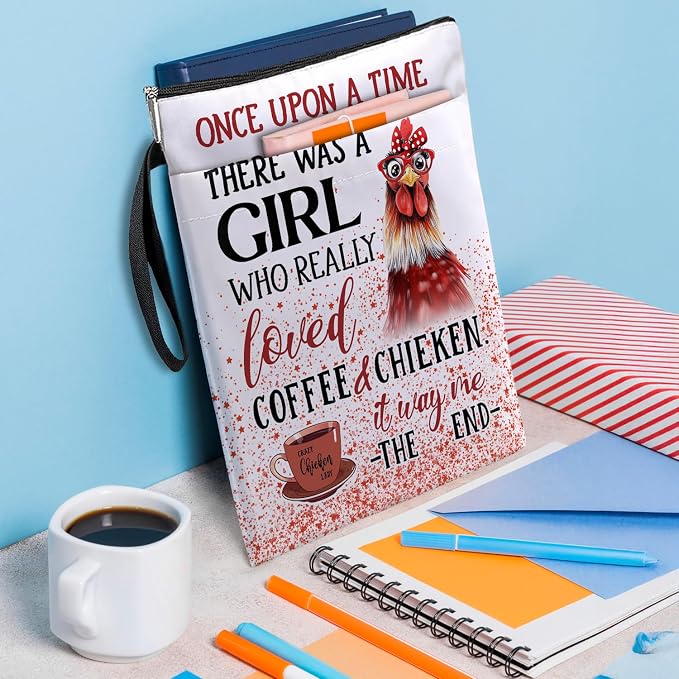 Crazy Chicken Lady Book Cover, Waterproof Book Sleeve with Zippered Front Pocket Retro Flowers Book Pouch for Book Lovers, Christmas, Birthday, Graduation Gifts (Chicken, Large)