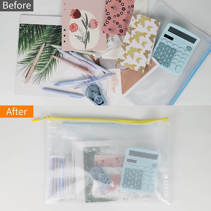 MultiBey 10 Pack 10 Colors Mesh Zipper Pouch Bags, A3-16.5 x 11.4 Inch Extra Large Mesh Document Bags Waterproof Zipper File Pouch Pouch for Office Supples, Puzzles & Games Organizing Storage