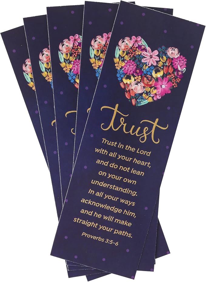 Salt & Light, Proverbs 3:5-6 Trust Floral Heart Bookmarks, 2 x 6 inches, 25 Bookmarks
