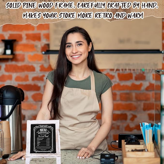 Harloon 3 Pack Christmas Office Products Framed Tabletop Chalkboard Sign 9.5" x 14" with Built-in Ledge and Folding Stand with 5 Chalk Marker for Wedding Kitchen School Birthday(Whitewash)