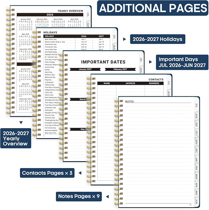 8.5" x 11" Academic Planner 2026-2027, Weekly & Monthly Calendar Planner Book, July 2026 – June 2027, Large Hardcover Organizer with Tabs, Perfect for Teachers, Students, Women & Men – A4, Navy