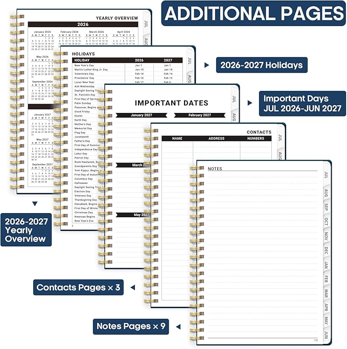 8.5" x 11" Academic Planner 2026-2027, Weekly & Monthly Calendar Planner Book, July 2026 – June 2027, Large Hardcover Organizer with Tabs, Perfect for Teachers, Students, Women & Men – A4, Navy