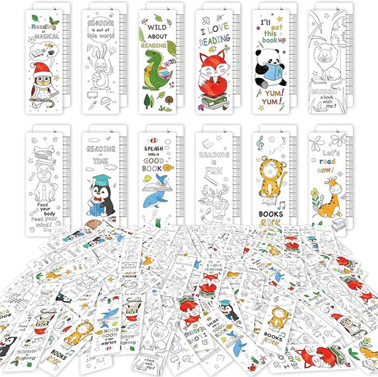 Anseal 180 PCS Color Your Own Bookmarks Bulk, DIY Bookmarks for Teens, Cute Animal Bookmarks for Reading Lover, 12 Styles Fun & Personalized Bookmark for Students, Classroom Rewards Supplies