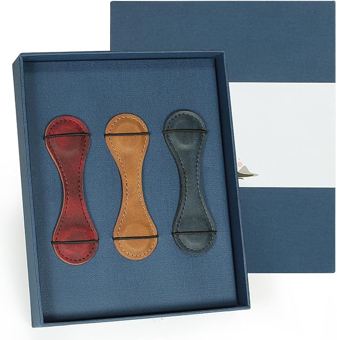 3PCS Magnetic Leather Bookmarks with Gift Box, Vintage Handmade Book Marks for Reading, Leather Magnetic Page Clips for Women Men Book Lovers, Teacher Appreciation Birthday Christmas Gifts
