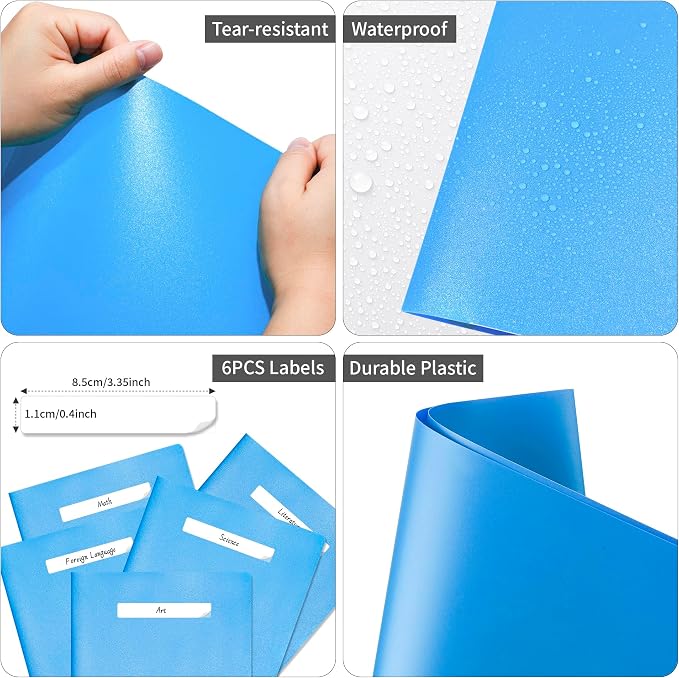 6 Pack Folders with Pockets Blue, 2 Pocket Plastic Folder with Pockets for School File Folder for Documents Letter Size with Business Card Slot Back to School Office Teacher Supplies