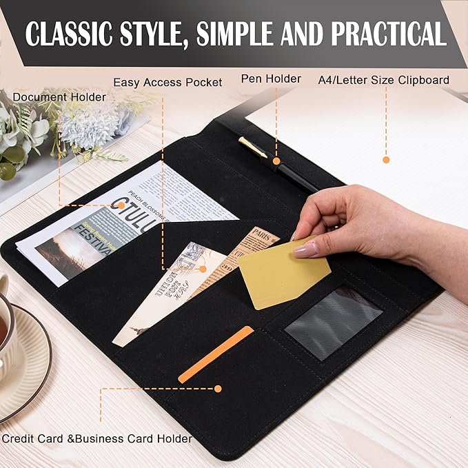 AZXCG Portfolio Binder, Genuine Leather Portfolio for Men and Women,Legal Pads Padfolio, Resume Folder with Card Holder,Business Padfolio for Meetings and Interviews,Gift for Valentine's Day