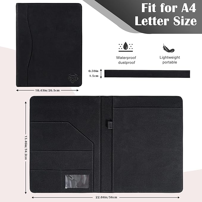 AZXCG Portfolio Binder, Genuine Leather Portfolio for Men and Women,Legal Pads Padfolio, Resume Folder with Card Holder,Business Padfolio for Meetings and Interviews,Gift for Valentine's Day
