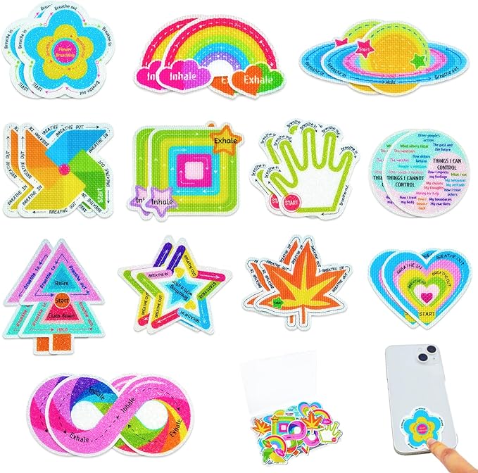 24 Pieces Anxiety Sensory Stickers with Storage Box - Calming Strips with 2 Textured Stickers for Adults & Desk Fidget