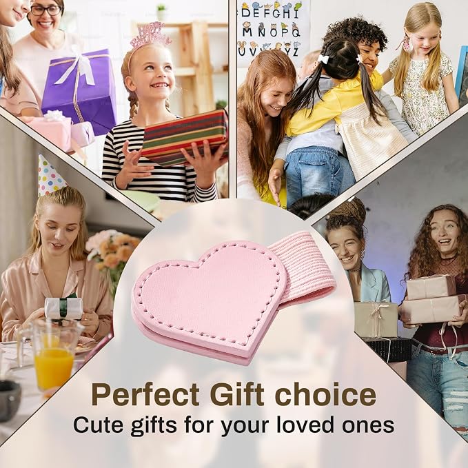 2Pcs Magnetic Leather Bookmarks with Gift Box Heart-Shaped Magnetic Pen Holder Book Marks Clip Gift for Book Lover Readers Cute Bookmark for Women, Pink