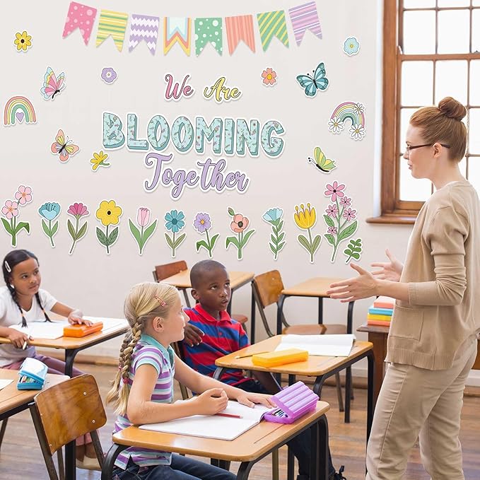 Pasimy Spring Bulletin Board Decorations Set 3D Sunflower Bulletin Board Bee Classroom Decor Honeycomb Butterfly Flower Kindness Cutouts Borders for Home Office Wall Door Window Supplies(Diverse)