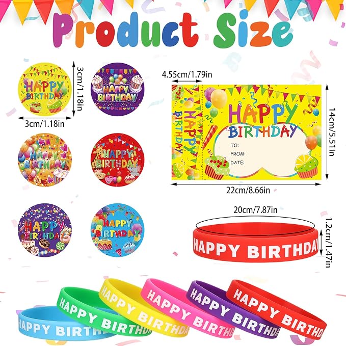 Honoson 108 Pcs Happy Birthday Certificates for Student Awards Happy Birthday Bookmark Rubber Wristband Stickers Back to School Classroom Supplies(Vivid)