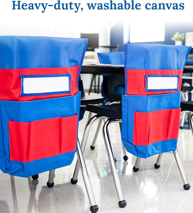 Carson Dellosa 12-Piece Chairback Buddy Pocket Chart Chair Set, 15" W x 19" H Desk Buddy Pocket Organizer With Name Tag, Back of Chair Organizer for Classroom Supplies, Chair Pockets for Classroom
