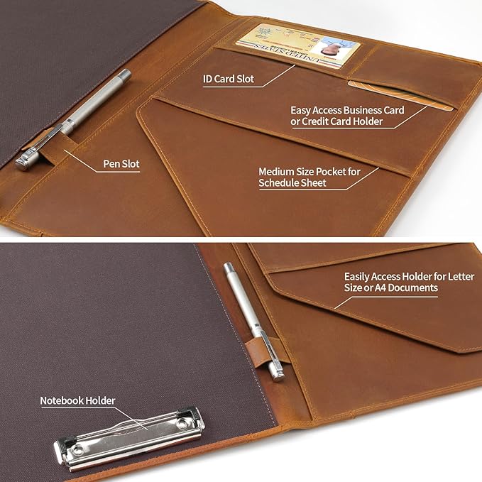 Jack&Chris Leather Portfolio, A4 Document Folder Legal Pad Padfolio, Professional Writing Letter Notepad Clipboard Sleeve Organizer, Resume Folio Binder for Men&Women,JC1823