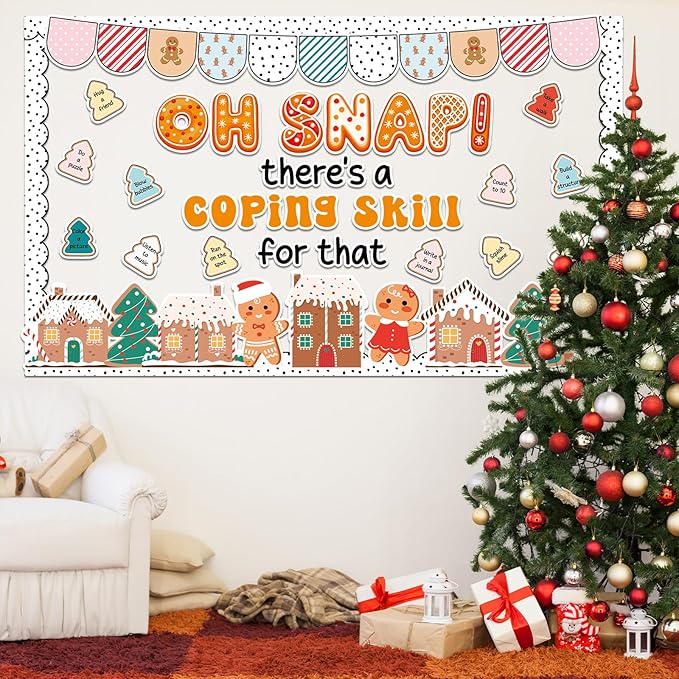 Christmas Gingerbread Skill Bulletin Board Gingerbread Man House Paper Cutouts Xmas Bulletin Board Decorations for School Classroom Home Chalkboard Wall Door Décor Christmas Holiday Party Supplies