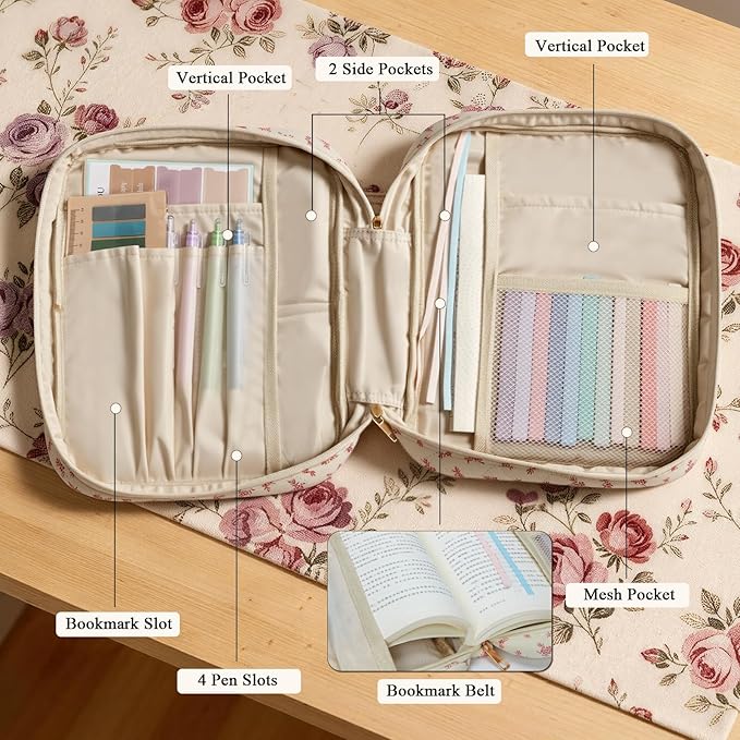 Quilted Bible Cover Case for Women, Elegant Floral Bible Carrying Case with Study Supplies, Large Bible Bag Journaling Kit for Church & Christian Gift