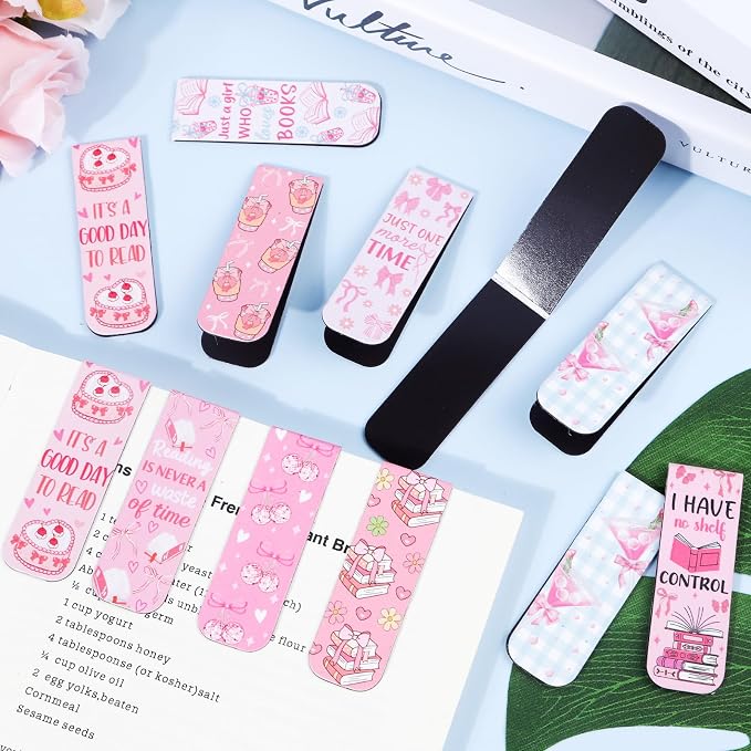 Wxiben Coquete Magnetic Bookmark Gifts - 30PCS Bows Magnetic Bookmarks Pink Bow Book Marks Cute Flower Cake Cherries Page Magnets Marker Clip for Book Lovers Reading Bookis Gift