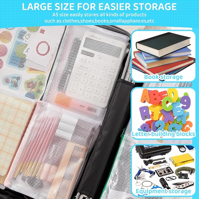 YOPCDJ 24pcs Mesh Zipper Pouch Bags, A5 9.4 x 6.9 Inches Reusable Zipper Bags Puzzle Storage Organizer Black Multipurpose for Travel Board Games Toys Office Supplies and Classroom Organization