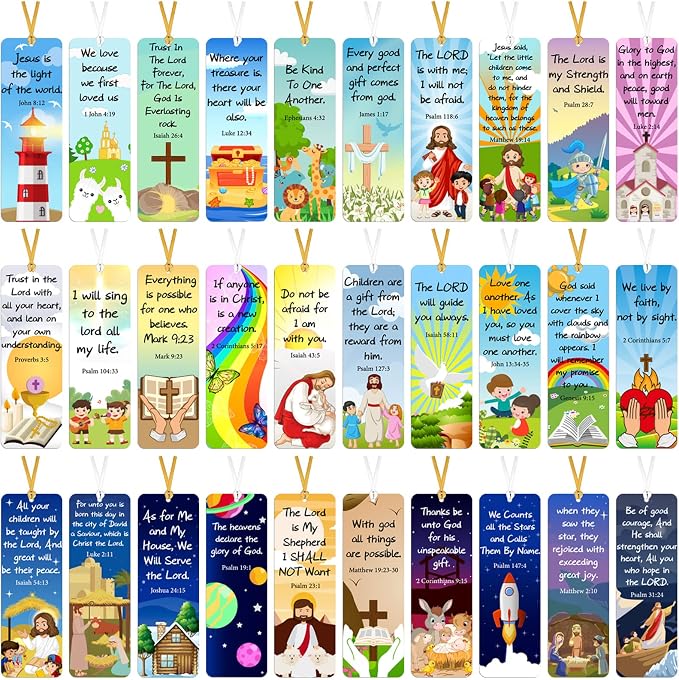 Chinco 120 Pack Christian Bookmarks for Kids Bible Verse Bookmarks with Ribbon Scripture Inspirational Quotes School Gifts Church Supplies for Kids Teens Adult Teachers