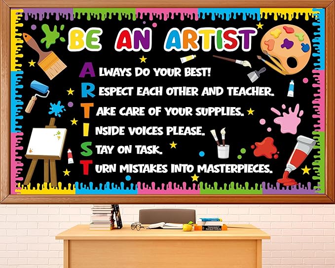 Art Bulletin Board Decorations Set Colorful Back to School Classroom Decorations Be an Artist Motivational Paint Splatter Paper Cutouts March Bulletin Board for School Wall Door Decor Supplies