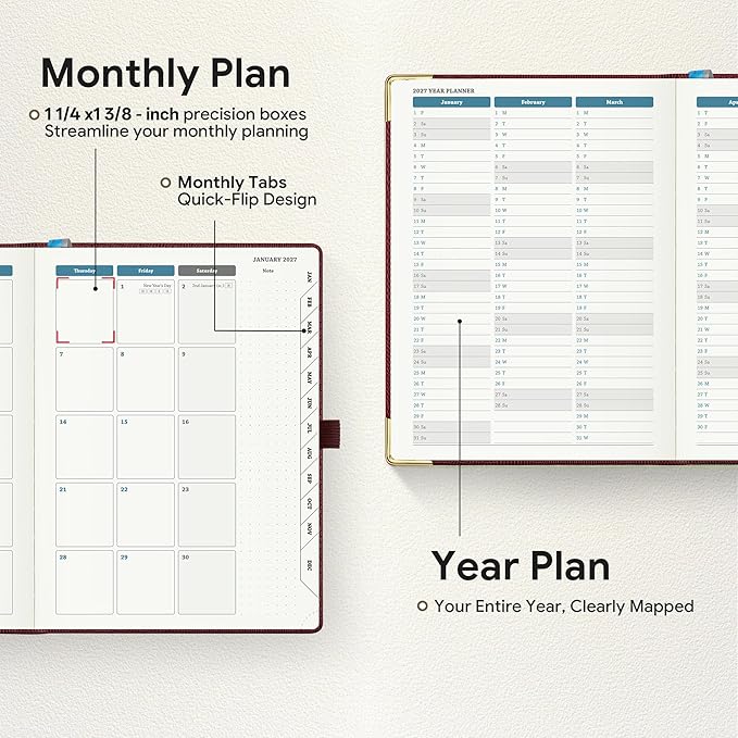 Planner 2026-2027 Weekly & Monthly Planner with Hourly Time Slots, 18 Month Academic Calendar July 2026 – Dec 2027, Vertical Layout, Monthly Tabs, Hardcover Business Agenda, Burgundy