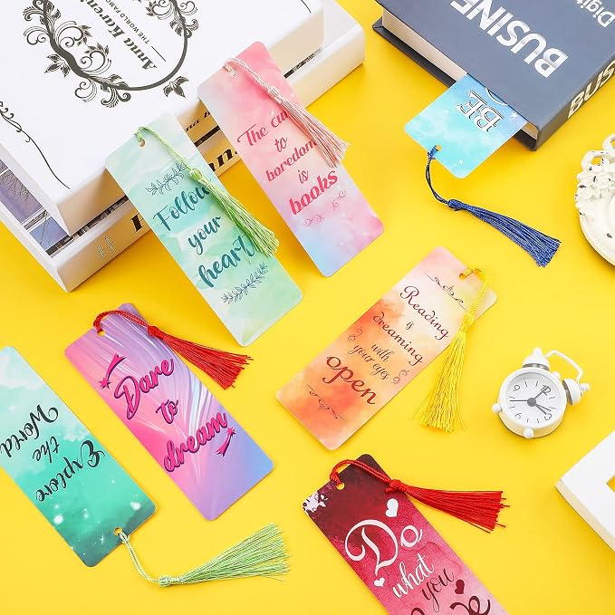 20 Pieces Inspirational Quote Bookmark with Tassel Motivational Bookmarks Positive Page Marker for School Office Students Bookworm Presents, 10 Designs