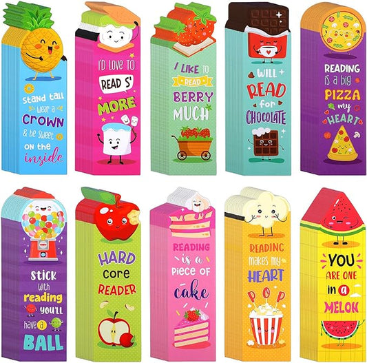 Eersida 210 Pieces Scratch and Sniff Scented Bookmarks Kids Fruit Food Theme Sayings Bookmarks Sayings Assorted Cute Scented Gifts for Students Teens Food Lovers, 10 Styles