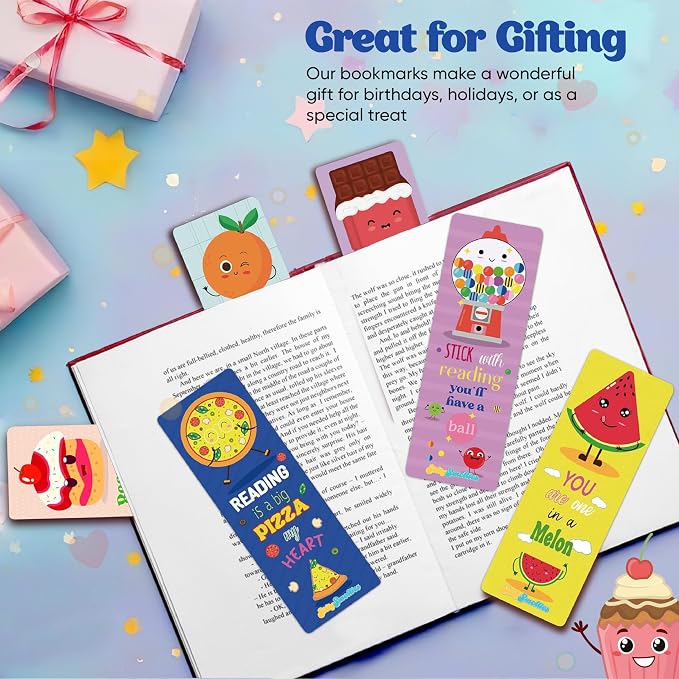 Large Sized Scratch and Sniff Scented Bookmarks, 10 Styles – Fun Smelly Bookmarks for Kids, Teachers, Reading Rewards, Classroom Incentives, & Party Favors (Starter Pack, 30 Pieces)