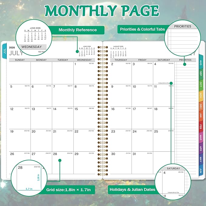 2026-2027 Appointment Book/Planner - Appointment Book 2026-2027, Jul.2026 - Jun.2027, 9" x 11", Daily/Hourly Planner 2026 2027 with 30-Minute Increments, Twin-Wire Binding + Colorful Tabs + Back Pocket, Dreaming Moon