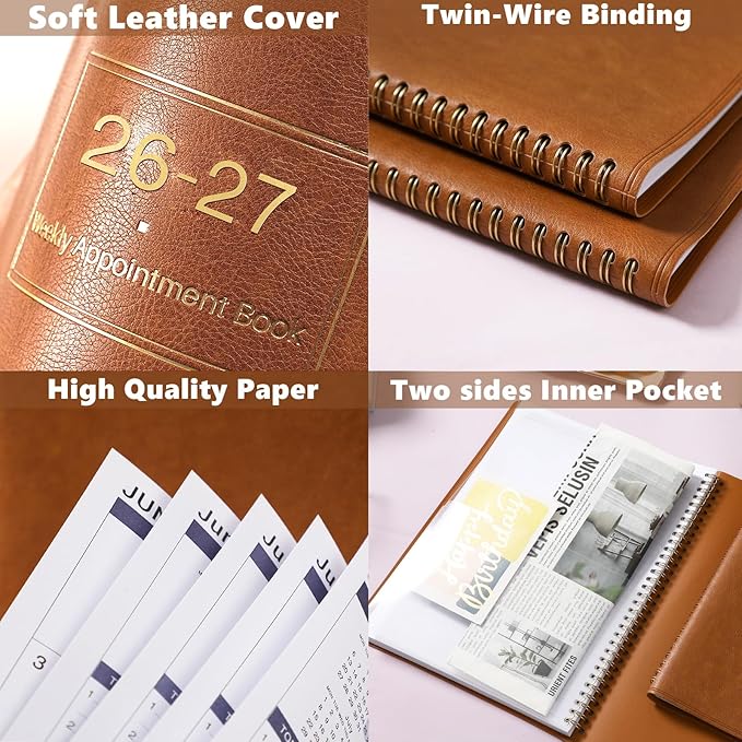 Appointment Book & Planner 2026-2027 - Large 2026-2027 Daily Hourly Planner, July 2026 - June 2027, 8.5" x 11", Appointment Book Plannerwith 15-Minute Interval + Thick Paper + Pocket - Brown