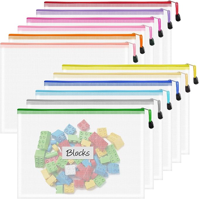 12pcs Zipper Pouch, A4 Storage Bags, 12 Colors Organization Pouches, File Bags, Clear Pouch, Plastic Bags, Reusable Zipper Pouches for Toys, Paper, School Office Supplies