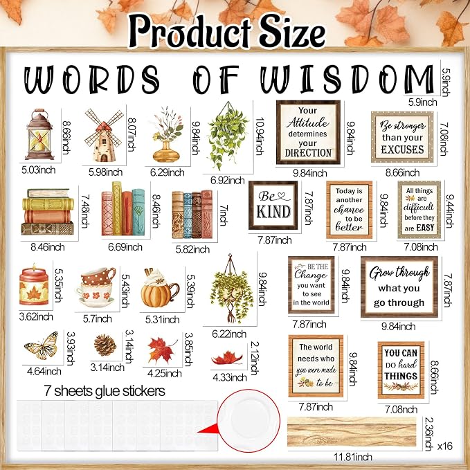 Qilery Bookshelf Bulletin Board Set, Motivational Words of Wisdom Cutouts for Classroom Decor, Rustic Boho Library Reading Nook Wall Posters, Inspirational Teacher Supplies for Back to School