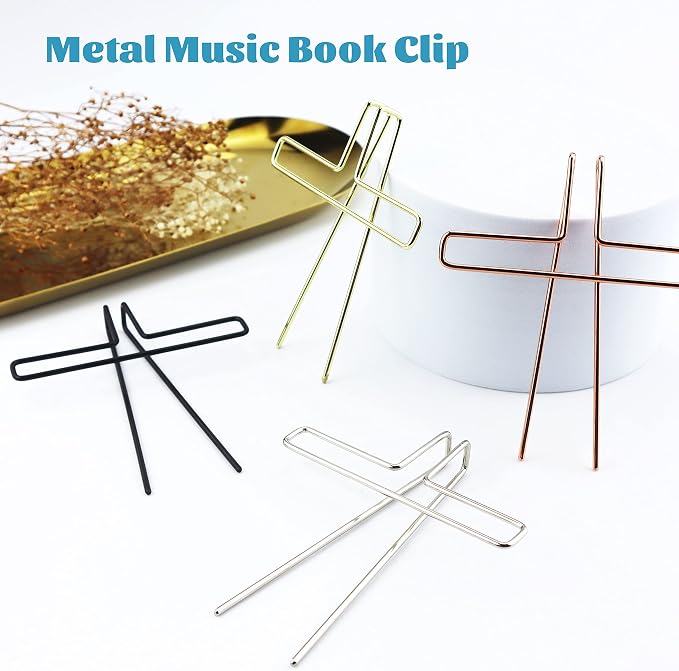 4 Pack Music Book Metal Clip Page Holder for Reading, 4 Colors Book Opener Holder Clip Portable Piano Sheet Music Holders Accessories for Reading Lovers (Rose Gold, Black, Gold, Silver)