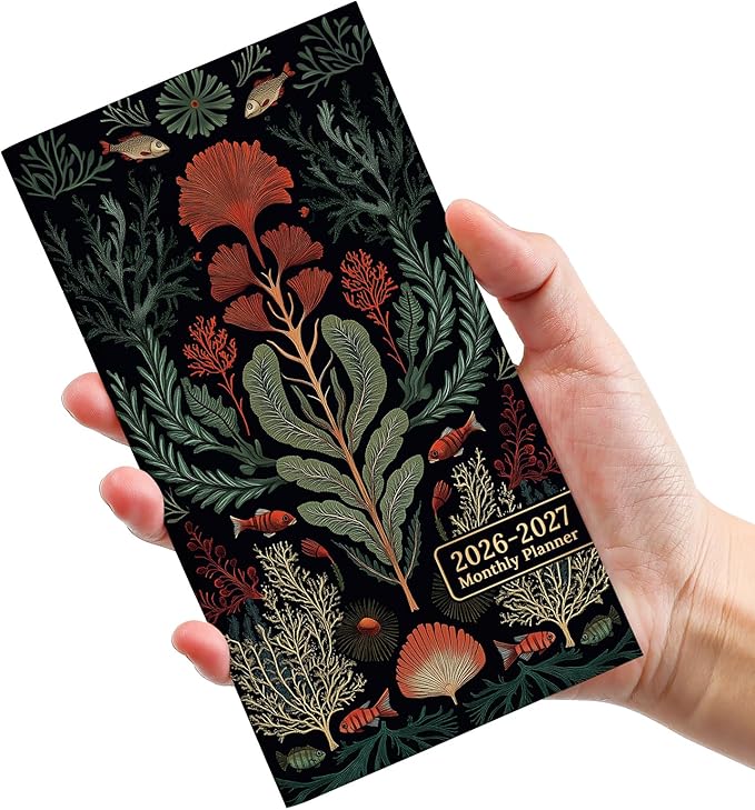 Pocket Calendar 2026-2027 for Purse, Two Year Monthly Planner Pocket Size, Jan 2026 to Dec 2027 Monthly Planner Small Size (6.5" x 3.5") - Coral Nocturne