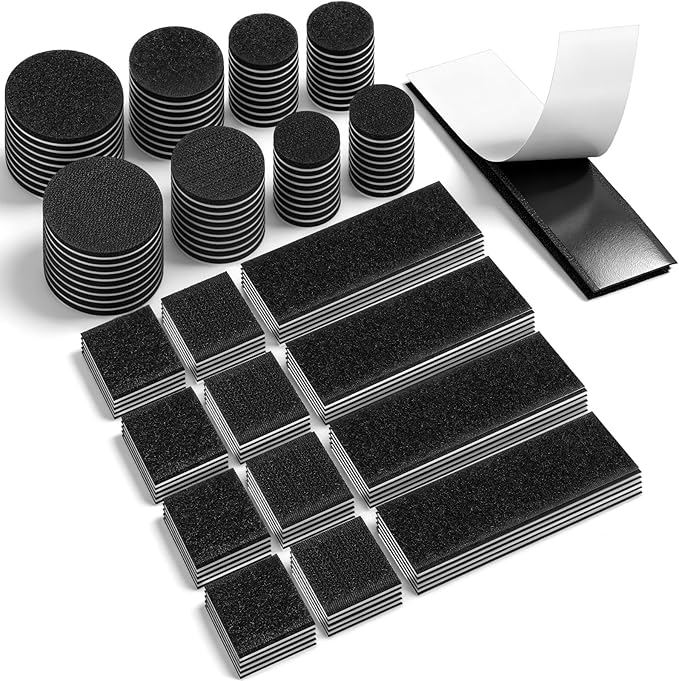 Norme 60 Pcs Heavy Duty Hook and Loop Strips with High Adhesive, Square Circle Design Multiple Double Sided Strong Mounting Tape for Fabric Clothes Curtains for Office Home, Black
