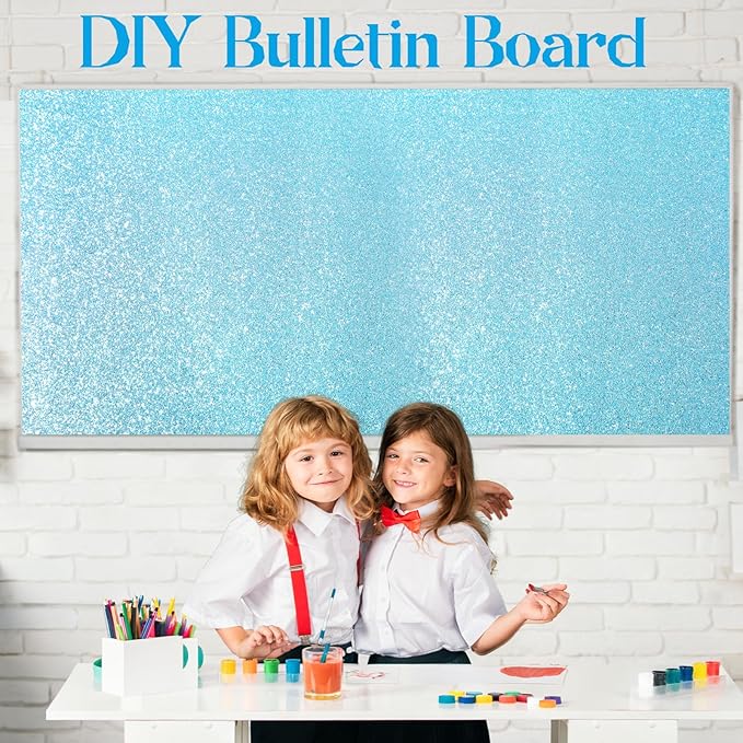gisgfim 16" x20ft Glitter Bulletin Board Paper Roll Sparkle Color Bulletin Board Background Poster Paper Non Fading Gift Wrapping DIY Art Crafts for Office Classroom Decoration, Light Blue