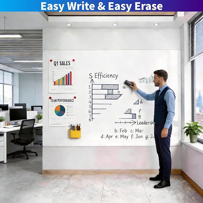 Magnetic Dry Erase Whiteboard 40"x18" - Self-Adhesive Flexible Wall Board Kit with 11 Markers, 6 Magnets, Magnetic Eraser & Holder - Ultra Smooth Writing,Effortless Clean for Office, Home, School