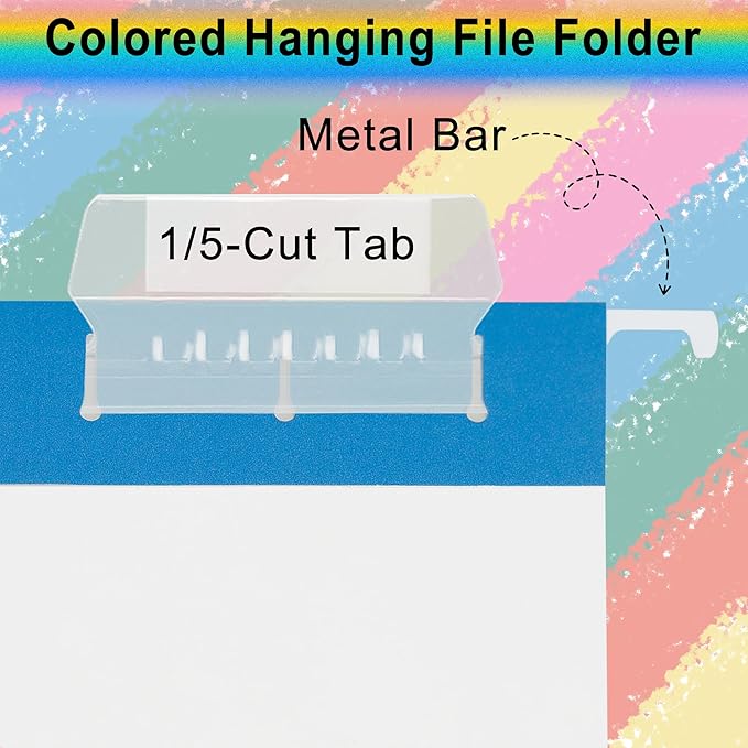 pmybupo Blue 6 Pack Hanging Colored Folder File Cabinet Organizer Letter Size 1/5 Cut Adjustable Label Decoration Home Office School Classroom