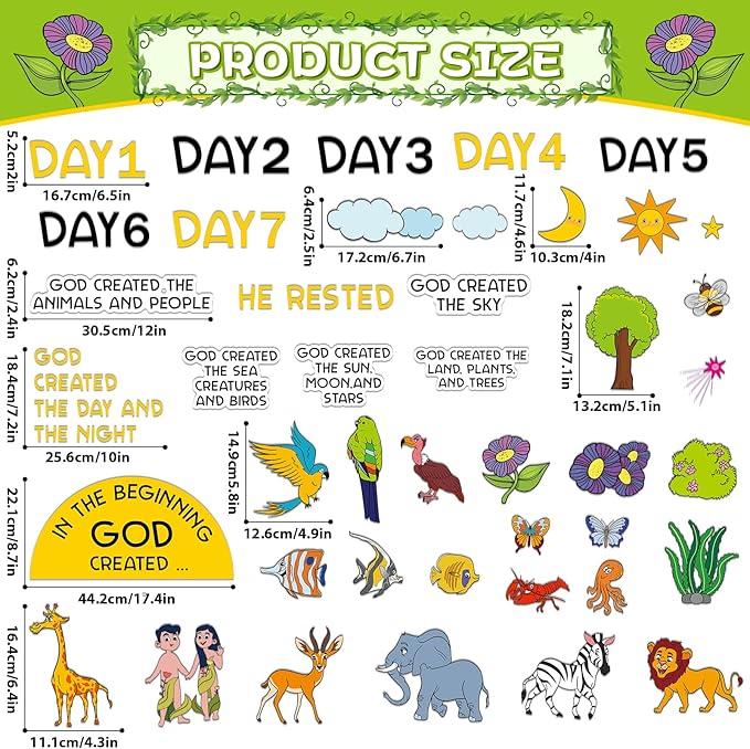 Christian Bulletin Board Set Religious Easter Classroom Decoration 7 Days of Creation Decor God Created The World Educational Paper Cutout for Church Back to School Chalkboard Nursery Teacher Supplies