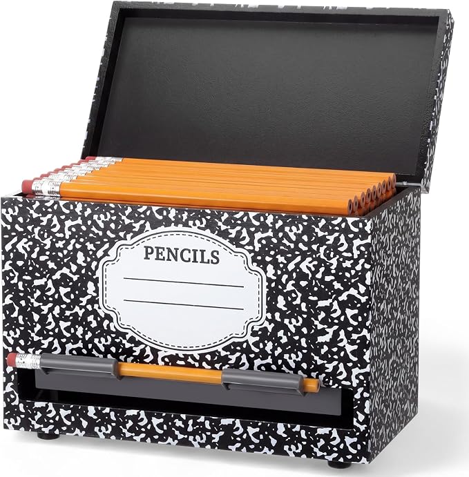 Yalikop 1 Pc Wooden Pencil Dispenser for Classroom Pastel Wood Pencils Holder for up to 200 Pencils Reusable Straw Dispenser for Home Office Teachers Supplies Storage (Notebook,Black,White)