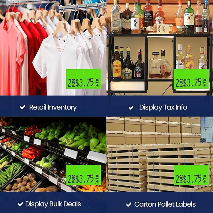 Perco Fluorescent Green Pricing Labels for Monarch 1131 8 Sleeves, 64 Rolls Value Pack - 160,000 Labels with Ink Rolls Included