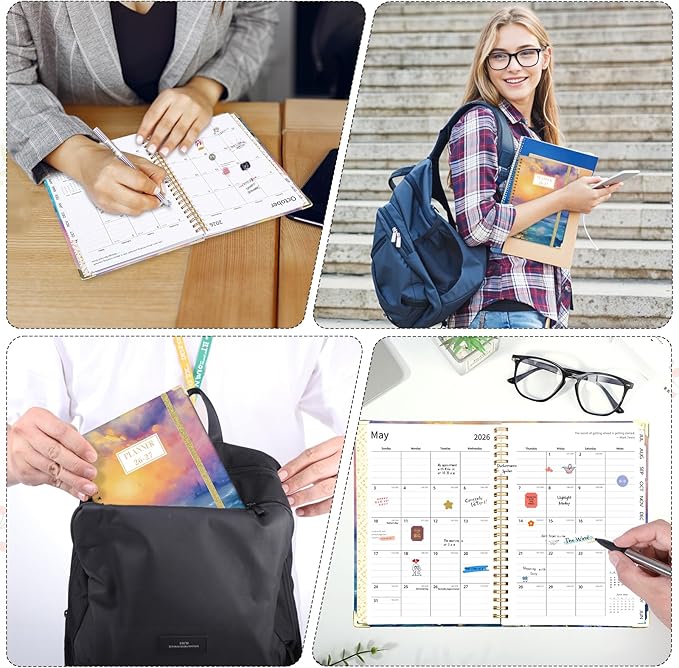 2026-2027 Planner, Weekly and Monthly Planner, July 2026-June 2027, Calendar Planner A5 (6.1" x 8.4") with Tabs, Inner Pocket for Home School Office Supplies, Sunrise