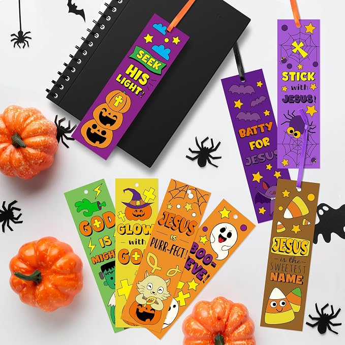 75Pcs Halloween Color Your Own Bookmarks for Kids Christian Theme DIY Coloring Blank Bookmark Classroom Art Craft Supplies for Teacher Student Fall Halloween Trick or Treat Party Reward Goodie Fillers